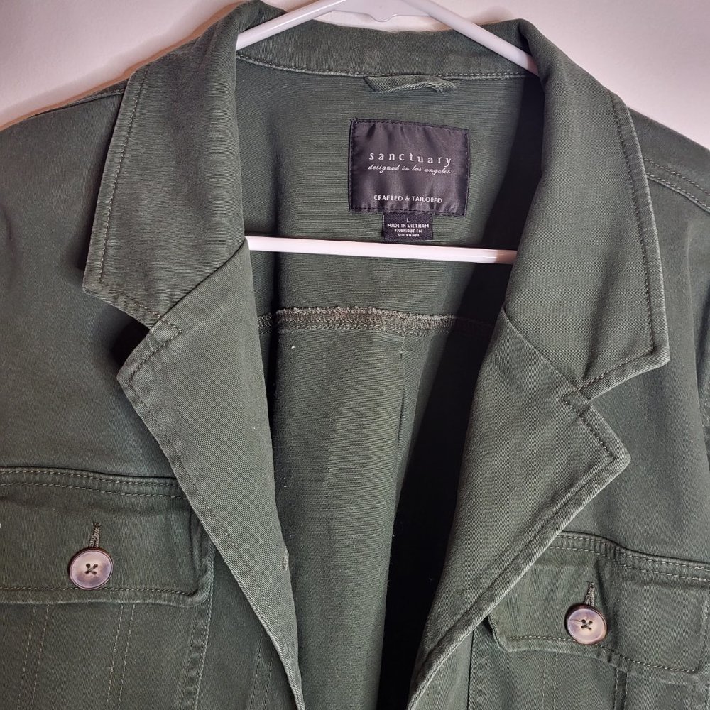 Sanctuary Women's Olive Green Jacket, Sz. L. 3 button front closure. - Picture 6 of 9